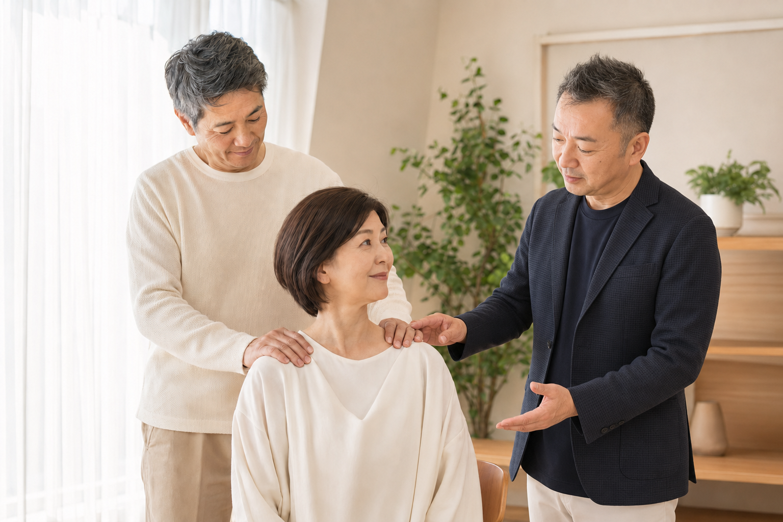 講師による肩こりケア指導のイメージ